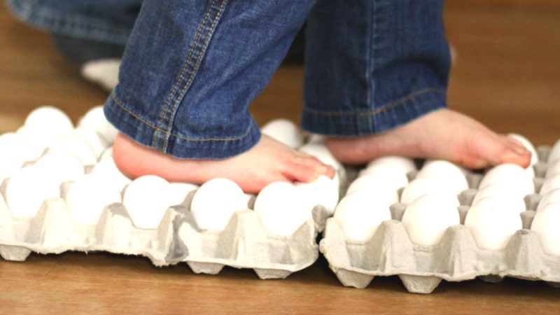 Kids walking on egg shells magic egg walk