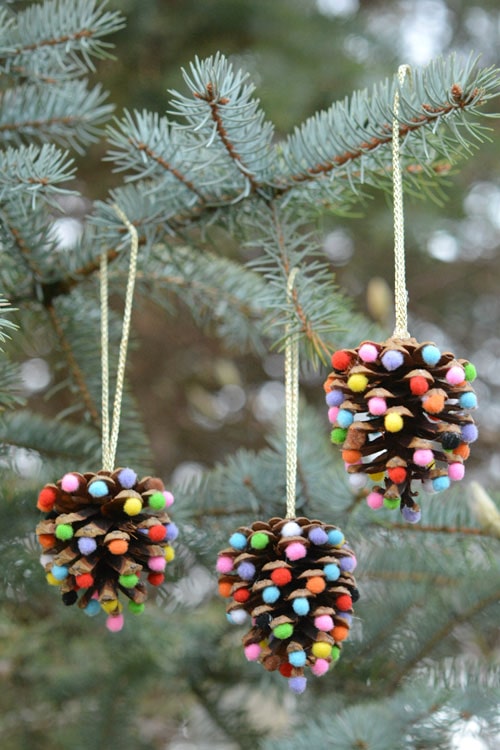 Colorful Christmas Pine Cone Ornaments