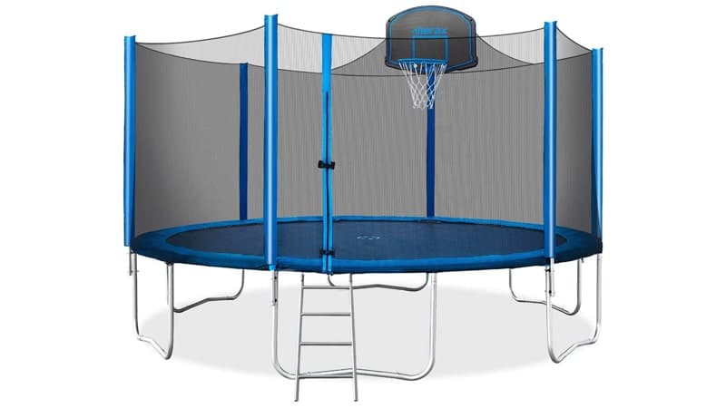 Merax 15' Trampoline With Safety Enclosure Net, Basketball Hoop & Ladder