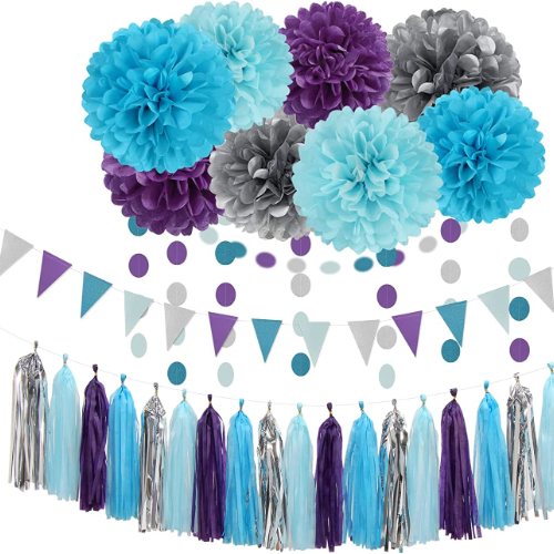 Garlands, Banners, And Pom-Poms With Frozen Color Scheme