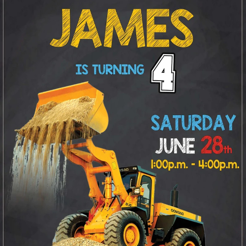 Construction Birthday Invitations